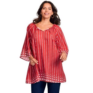 Avenue Bell Sleeve Keyhole Tie Blouse - 1 of 4
