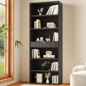 MOEPISY 72inch Tall Book Shelf Bookcase with Storage, 7-Tier Bookcase Fluted with Drawer Black - 1 of 4