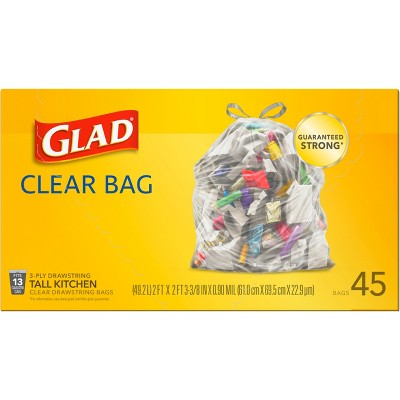 Glad 13 Gallon Clear Tall Kitchen Drawstring Trash Bags