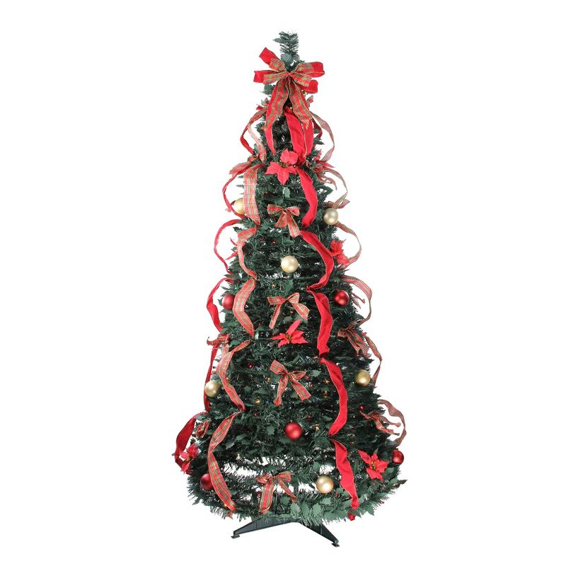 Northlight 6' Prelit Artificial Christmas Tree Gold and Red Plaid Pop-Up - Multicolor Lights, 1 of 6