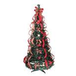 Northlight 6' Prelit Artificial Christmas Tree Gold and Red Plaid Pop-Up - Multicolor Lights