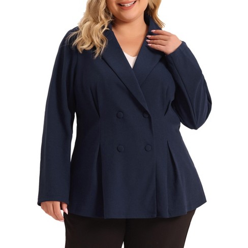 Agnes Orinda Women's Plus Size Lapel Work Double Breasted Jacket