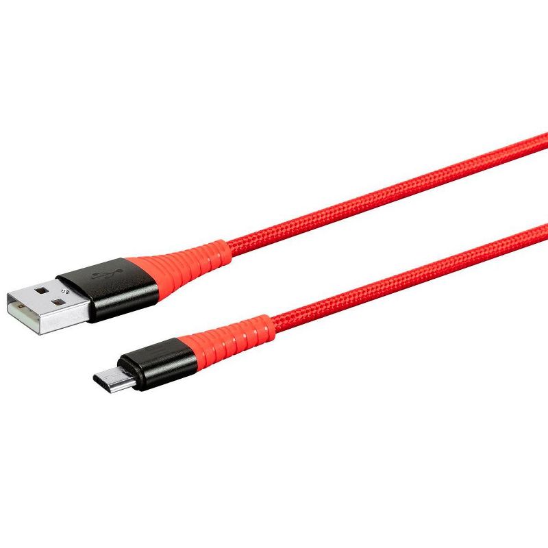 Monoprice USB 2.0 Micro B to Type A Charge & Sync Cable - 6 Feet - Red | Nylon-Braid, Durable, Kevlar-Reinforced - AtlasFlex Series, 2 of 7
