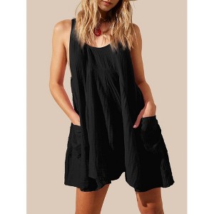 Womens Summer Dresses Scoop Neck Sleeveless Casual Tank Dress T Shirt Sundress Flowy Swing Mini Dresses with Pocket - 1 of 4