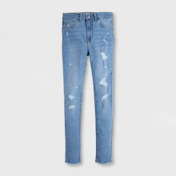 Girls Skinny Jeans Kids Dark Blue Denim Ripped Stretchy Pants Trousers  Jeggings
