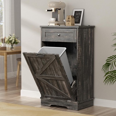 Tilt Out Trash Cabinet, Dog Proof 10 Gallon Garbage Can Cabinet with Deodorizing Function