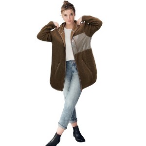 ellos Zip Front Hooded High Pile Fleece Jacket - 1 of 4