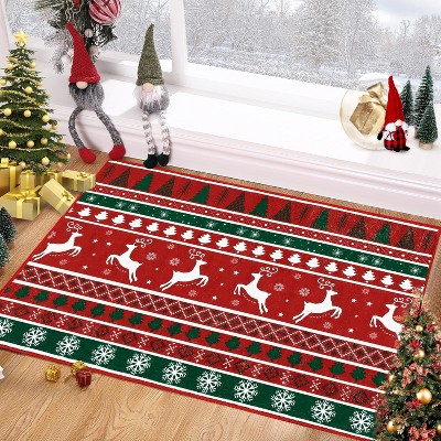 Holiday Snowflake Area Rug - Red Low-Pile, Non-Slip, Washable for Living Room & Entryway