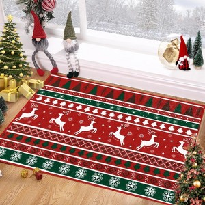 Holiday Snowflake Area Rug - Red Low-Pile, Non-Slip, Washable for Living Room & Entryway - 1 of 4