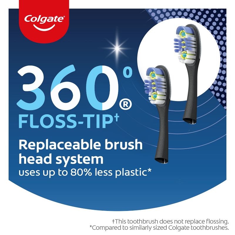 Colgate 360 Floss Tip Toothbrush with Metal Handle and 2 Replaceable Brush Heads - Trial Size - Blue, 4 of 10