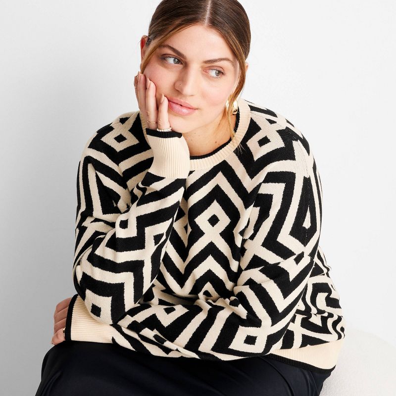 Women's Jacquard Oversized Crewneck Sweater - Future Collective™ with Jenny K. Lopez Black/Cream, 3 of 5