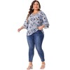 Agnes Orinda Women's Plus Size Floral Print V Neck Tiered Ruffle 3/4 Sleeve Casual Blouse - 3 of 4