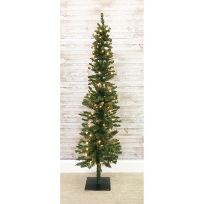 5' Green Fir Pencil Slim Prelit Christmas Tree with Warm White Lights
