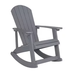 Merrick Lane All-Weather Polyresin Adirondack Rocking Chair with Vertical Slats in Gray