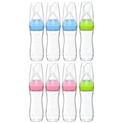 Goji Baby 4 oz Silicone Baby Food Dispensing Spoon 8 Pack - Great for 4+ Month Infants - Includes Stopper (Multicolored)