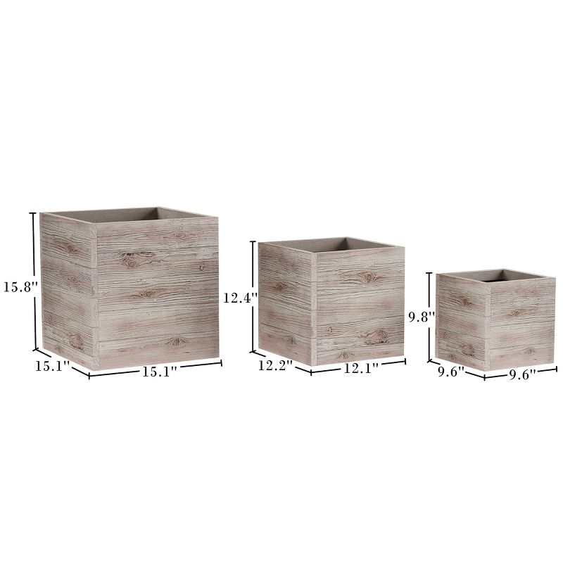 Pure Garden 3-Piece Square Planter Set - Fiber Clay Pots with Drainage Holes for Herbs, Plants, and Flowers, 2 of 9