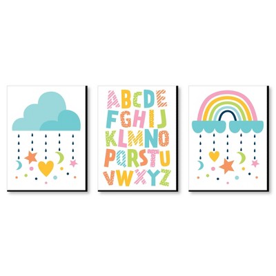 Big Dot of Happiness Colorful Children's Decor - Alphabet Nursery Wall Art and Rainbow Cloud Kids Room Decor  - 7.5 x 10 inches - Set of 3 Prints