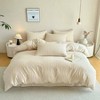 Beige Striped Duvet Cover Set, Queen Size, 100 Washed Cotton, Wide Pinstripes - 3 of 4