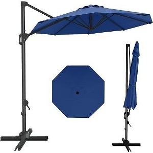 10FT Offset Patio Umbrella, 360° Rotating Round Canopy with Locking Handle, Heavy Duty Aluminum Frame & Cross Base for Balcony/Garden - 1 of 4