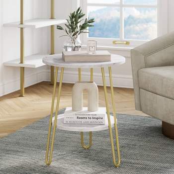 Ashley Faux Marble and Metal Tiered Side Table Matte White/Marble Gold - Nathan James