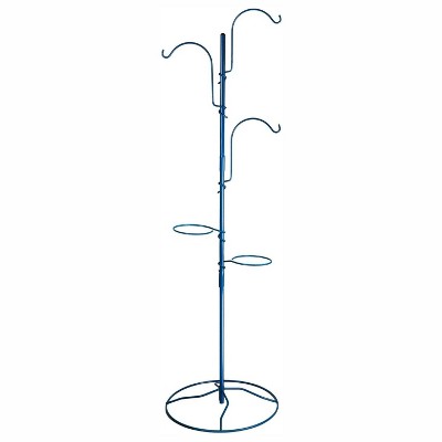 Yard Butler IYT-5BLU Indoor Outdoor 84 Inch Tall Gardening Yard Tree with 3 Shepherds Hooks and 2 Flower Pot Rings for 7 Inch Planters, Blue