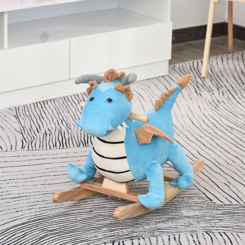 Qaba Kids Plush Ride-On Rocking Horse Toy Dinosaur Ride Rocking Chair with Realistic Sounds for18-36 Months, Blue, 4 of 10