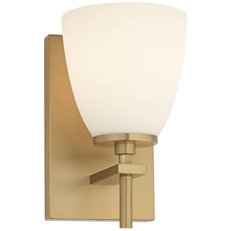 Possini Euro Design Modern Wall Light Sconce Brass Warm Hardwired 5" Wide Fixture White Frosted Glass for Bedroom Bathroom Bedside, 1 of 8