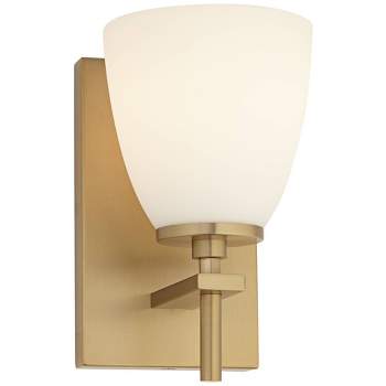 Possini Euro Design Modern Wall Light Sconce Brass Warm Hardwired 5" Wide Fixture White Frosted Glass for Bedroom Bathroom Bedside
