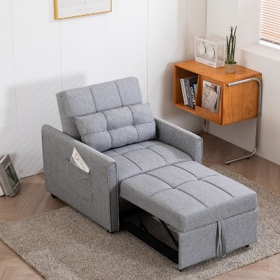 Sleeper Chair Convertible Futon Chair Bed,3-in-1 Pull-Out Sleeper,Single Recliner for Small Space with Adjustable Backrest,Linen