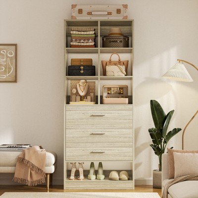 Aheaplus Closet Organizer with 3 Drawers,  Freestanding Wardrobe System with Shoe Shelf