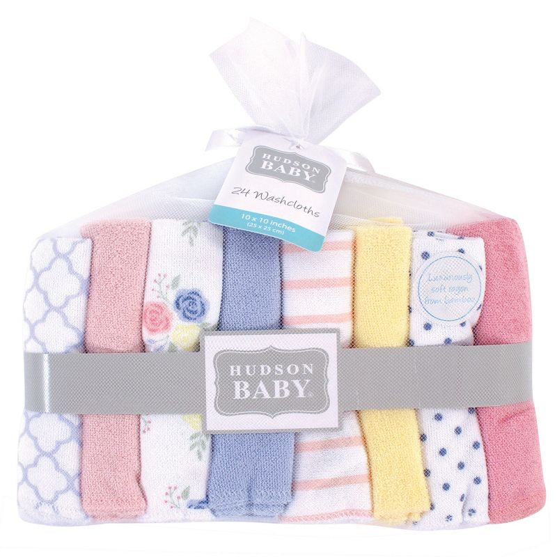Hudson Baby Infant Girl Rayon from Bamboo Washcloth Bundle, Blue Pink Floral, One Size, 3 of 4