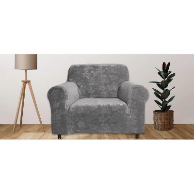 J&V TEXTILES Rich Floral Pattern Velvet Stretch Chair Cover Chair Slipcover Sofa Cover Furniture Protector Couch Soft with Elastic Bottom