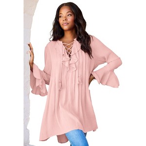 Roaman's Hand Crinkled Ruffle Pintuck Tunic - 1 of 4