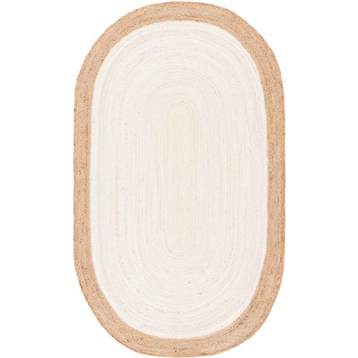 Ivory and Natural Oval Braided Jute Rug 4' x 6'