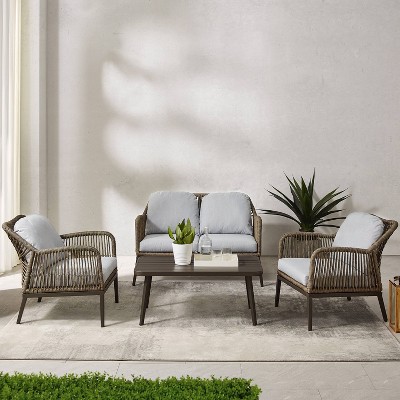 Haven 4-Piece Light Brown and Gray Outdoor Wicker Set
