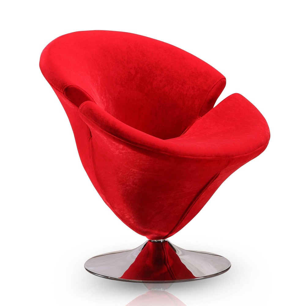 Photos - Coffee Table Tulip Velvet Swivel Accent Chair Red - Manhattan Comfort: Luxurious Upholstered, Metal Frame, No Assembly Required