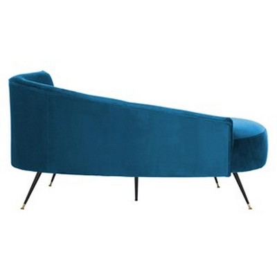 Navy Velvet Left Arm Settee with Black Metal Legs