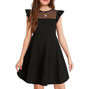 Arshiner Girls Dress Summer Ruffle Sleeve Mesh A Line Casual Party Dresses with Pockets - 1 of 4