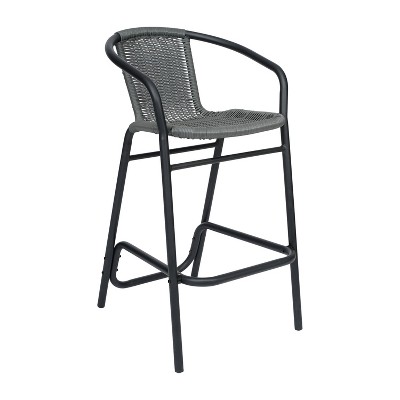 Emma and Oliver Set of Four Indoor/Outdoor Restaurant Style Rattan Barstools