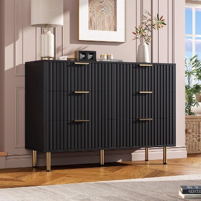 Fluted 6-Drawer Tall Dresser, Modern Wooden Storage Chest with Deep Drawers & Wide Top, Bedroom Organizer for Living Room, Hallway, Kids' Room