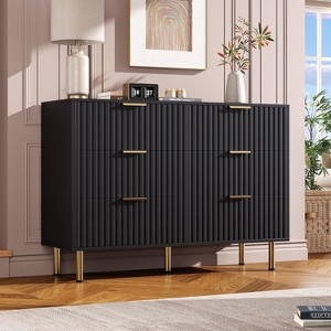 Fluted 6-Drawer Tall Dresser, Modern Wooden Storage Chest with Deep Drawers & Wide Top, Bedroom Organizer for Living Room, Hallway, Kids' Room - 1 of 4