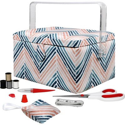 Singer Large Sewing Basket With Sewing Kit Vintage Spools Print : Target