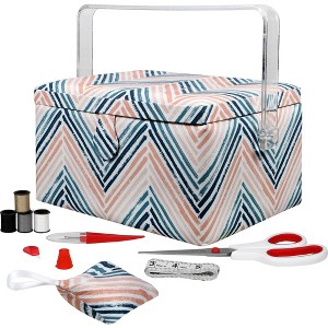 Singer L Basket Zig-Zag Print with Notions Sewing Kit and Matching Pin Cushion: Includes Sewing Scissors, Thimble, Seam Ripper, Storage Basket - 1 of 4