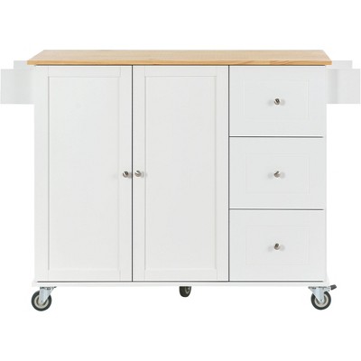 NicBex 52.76Inch Rolling Kitchen Island with 2 Door Cabinet,3 Drawers and Drop Leaf