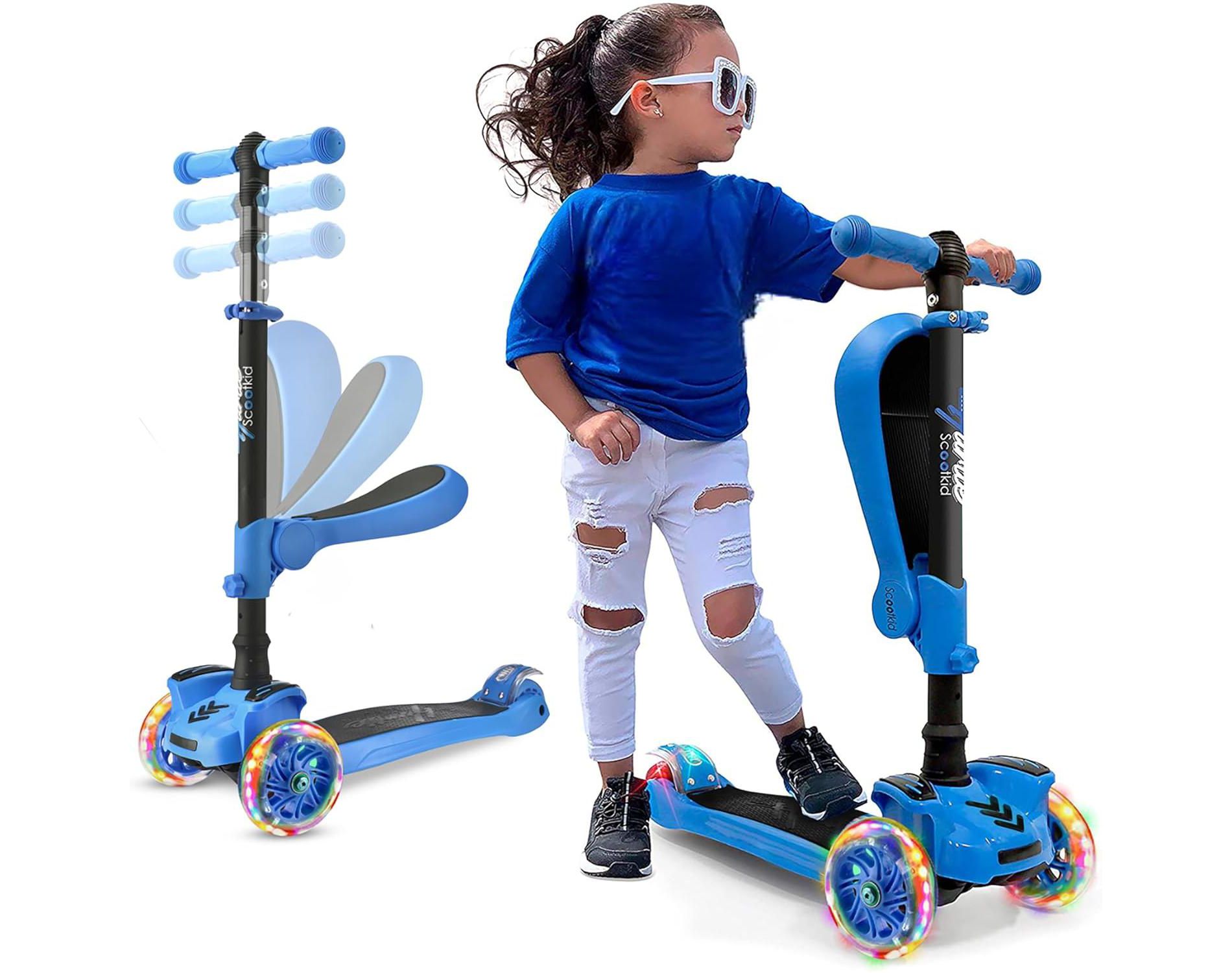 Hurtle 3-Wheeled Scooter for Kids - Wheel LED Lights - Blue