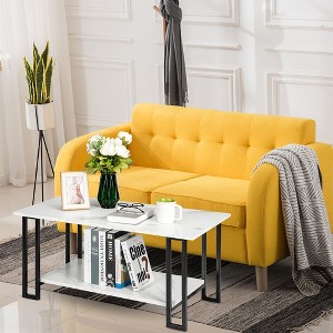 KTMBDW Coffee Table, 40" Rectangular Marble Coffee Table for Living Room, 2-Tier Center Tea Tables with Metal Frame for Small Space, Apartment, White - 1 of 4
