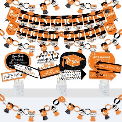 Big Dot of Happiness Orange Grad - Best is Yet to Come - Banner and Photo Booth Decor - 2021 Orange Graduation Party Supplies Kit - Doterrific Bundle