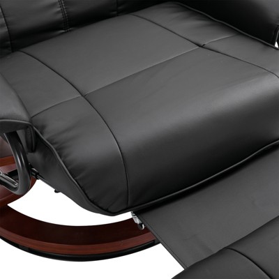 Black Faux Leather Swivel Recliner with Wood Base