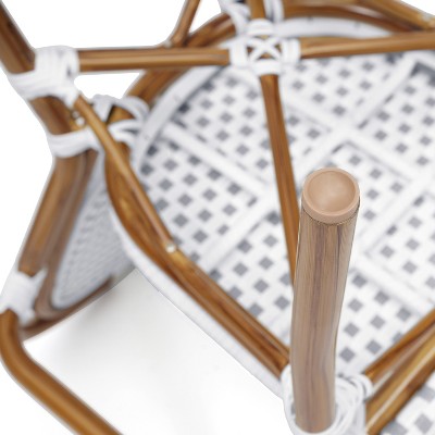 White and Gray Wicker Rattan Dining Chair with Cushions and Brown Frame