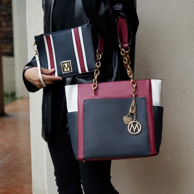 MKF Collection Rochelle Vegan Color Block Vegan Leather Women’s Tote Bag with Wristlet by Mia K - Wine Navy — фото 3